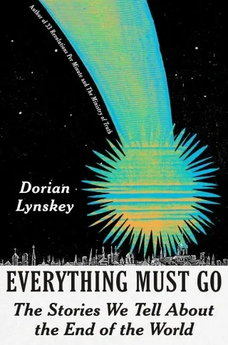 Book cover for Dorian Lynskey's Everything Must Go, Black cover with teal and yellow comet