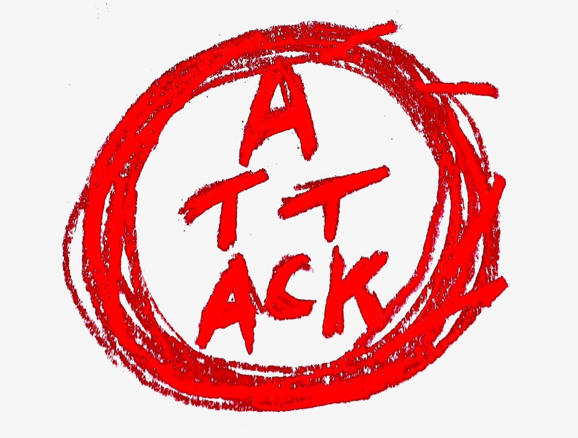 Red circle with word "attack" spelled out inside